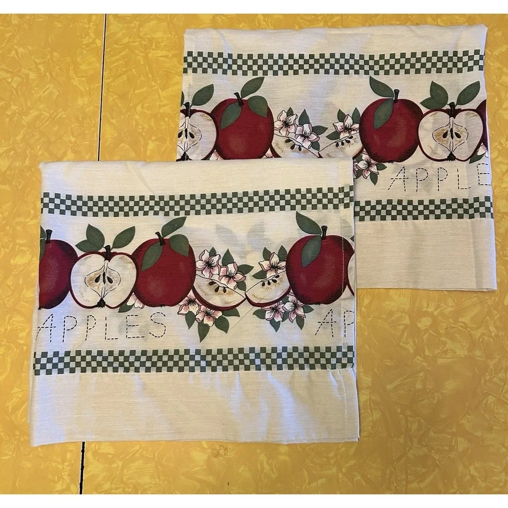 VTG Apples Kitchen Curtain Panels Set 90s Y2K Grandmacore Cottagecore Country